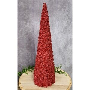 Valentines Day Red Rose Tree Tabletop Decor Cone Christmas 14" Glitter Roses NEW